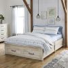 Queen Farmhome Platform Bed with Storage Drawers in Off-White Wood Finish