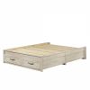 Queen Farmhome Platform Bed with Storage Drawers in Off-White Wood Finish