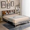 Queen Size Velvet Upholstered Open/Close Storage Headboard Platform Bed