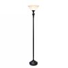 71-inch Floor Lamp Torchiere in Bronze Finish with White Marbled Glass Shade