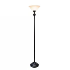 71-inch Floor Lamp Torchiere in Bronze Finish with White Marbled Glass Shade