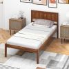 Twin Size Retro Wood Platform Bed Frame with Headboard in Walnut