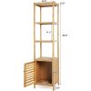 Slim 3-Shelf Bamboo Wood Bookcase Shelving Unit with Bottom Storage Cabinet