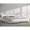 King Modern White Faux Leather Upholstered Platform Bed Frame with Headboard