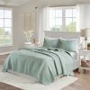 King Size 3 Piece Reversible Scalloped Edges Microfiber Quilt Set in Seafoam