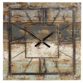 Square 27.5-inch Wood and Metal Wall Clock Industrial Style