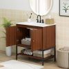 Modern Freestanding Bathroom Vanity in Walnut Wood Finish with Sink and Faucet