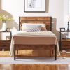 Twin Industrial Platform Bed Frame with Brown Wood Slatted Headboard Footboard