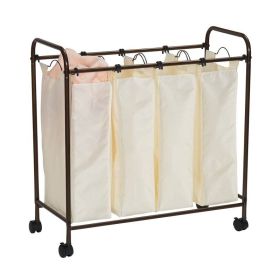 Farmhouse 4 Section Removeable Bag Wheeled Laundry Sorter Cart