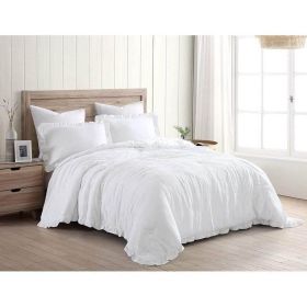 King Size White Ruffled Edge Microfiber Comforter Set