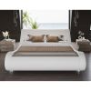 King Modern White Upholstered Platform Bed Frame with Sleigh Curved Headboard