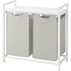 2-Basket Laundry Hamper Sorter White Frame Removable Bags and Top Storage Shelf