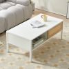 40.16" Rattan Coffee table, sliding door for storage, metal legs, Modern table for living room , white