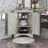 Oak Triangle Bathroom Storage Cabinet with Adjustable Shelves, Freestanding Floor Cabinet for Home Kitchen