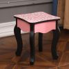 Kids Gisele Leopard Print Wooden Vanity Set with Tri-Fold Mirror Table and Chair, Pink/Black,