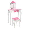 Wooden Vanity Set with Tri-Fold Mirror and Chair Table & Stool Set, Pink/White  YJ