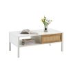 40.16" Rattan Coffee table, sliding door for storage, metal legs, Modern table for living room , white