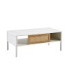 40.16" Rattan Coffee table, sliding door for storage, metal legs, Modern table for living room , white