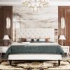 Full White Faux Leather Upholstered Platform Bed with Button-Tufted Headboard