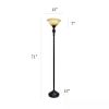 Bronze Finish Metal Floor Lamp Torchiere with Amber Marbleized Glass Shade